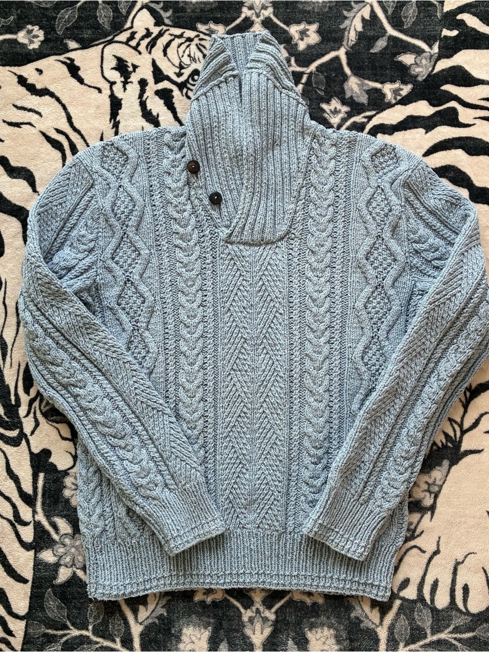 010 - DOUBLE RL RALPH LAUREN CABLE HAND KNIT COWL SHAWL SWEATER - Picture 2 of 7